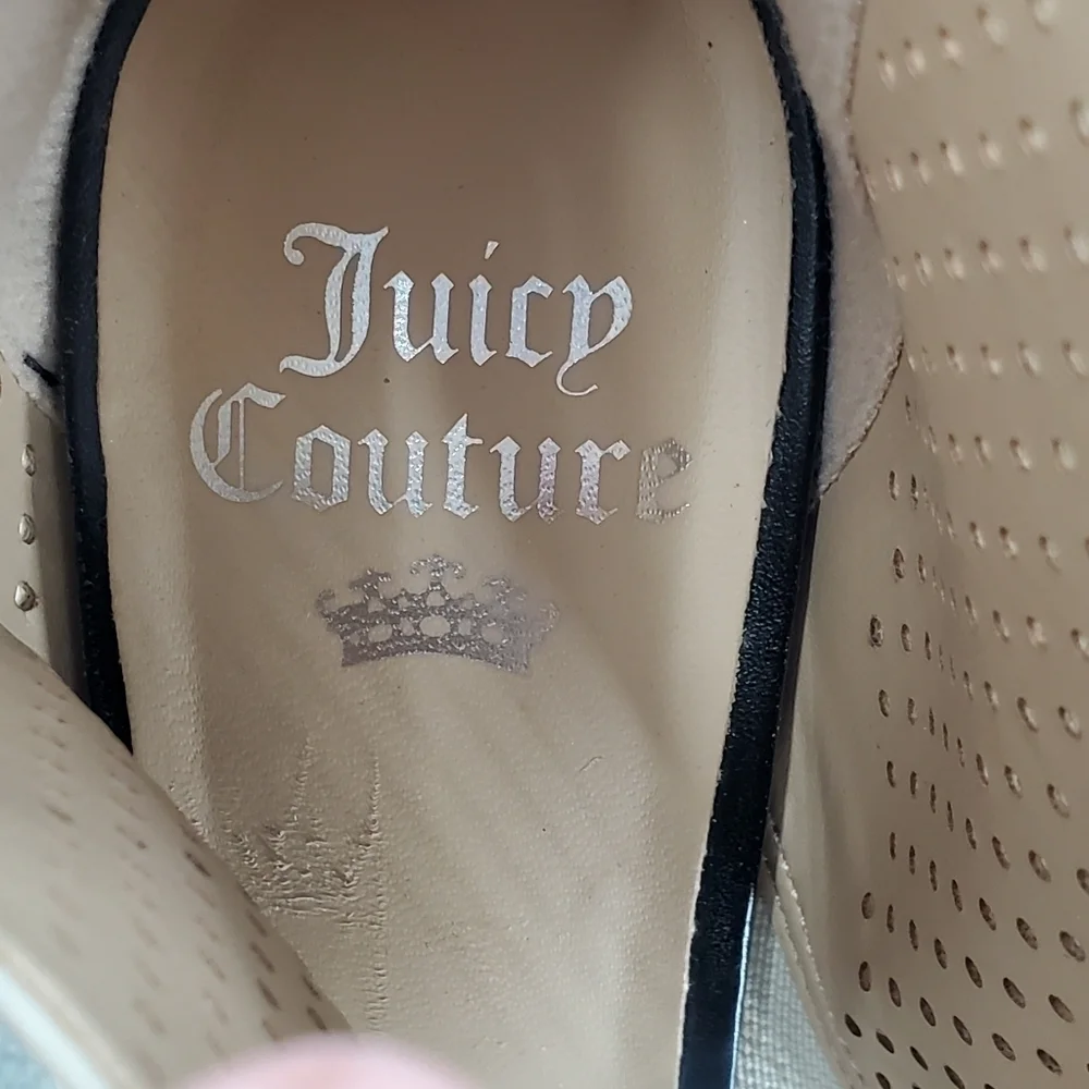Juicy Couture pink, black and tan strappy heels 7